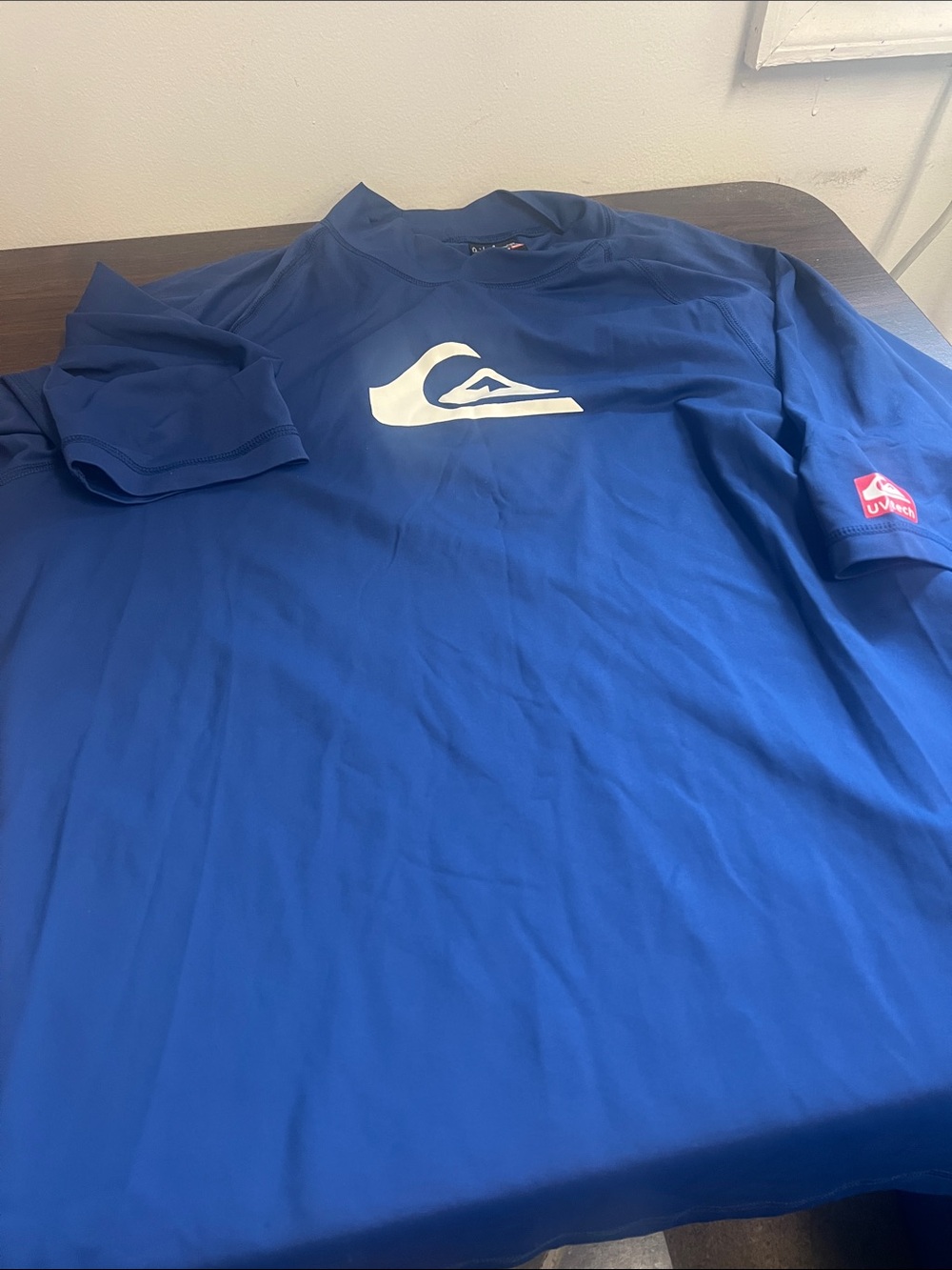 Quiksilver Royal Blue Short Sleeve Rash Guard with White Logo